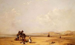 Pescadores descargando su captura en la playa de la Bahía de Cardigan de Charles Branwhite