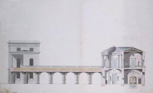 Sección transversal del Pabellón de Ágata y Jardín Colgante en Tsarskoye Selo, c.1780 de Charles Cameron