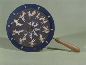 El Fenakistiscopio con una tarjeta de diseño de querubín, 1835