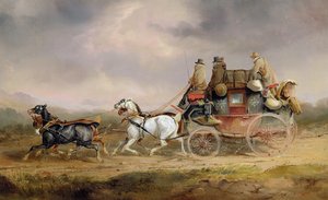 Coches de correo en la carretera: el correo real Louth-Londres avanzando a gran velocidad de Charles Cooper Henderson