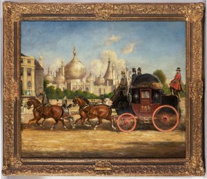 El coche de correo Londres-Brighton frente al Pabellón Real, Brighton de Charles Cooper Henderson