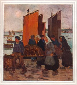 Pescadores bretones desembarcando goemon, c1903 de Charles Cottet
