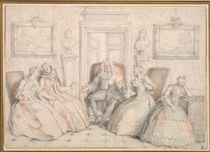 Trissotin leyendo a Philaminte, Bélise y Armande (del acto 3, escena 2 de "Les Femmes Savantes" de Molière de Charles Coypel