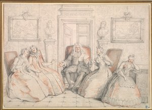 Trissotin leyendo a Philaminte, Bélise y Armande..., probablemente c. 1725-1726 de Charles Coypel
