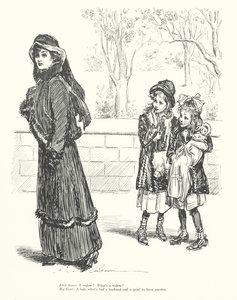 Hermanita: ¿Una viuda ¿Qué es una viuda Hermana Mayor: Una señora que ha tenido un marido y va a tener otro (lito) de Charles Dana Gibson