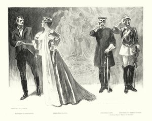 Rudolph Rassendyll, Princesa Flavia, Coronel Sapt, Teniente Bernenstein (litografía) de Charles Dana Gibson