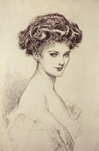 Estudio de una cabeza (tinta sobre papel) de Charles Dana Gibson