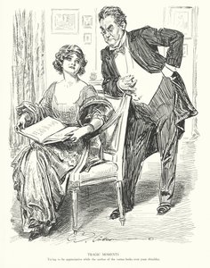 Momentos trágicos, Intentar ser agradecido mientras el autor de los versos te mira por encima del hombro (litografía) de Charles Dana Gibson