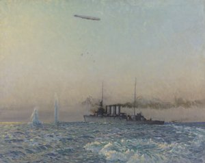 La lucha del HMAS Sydney con un zepelín en el Mar del Norte, 1918 de Charles David Jones Bryant