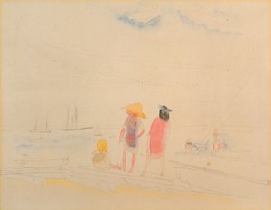 Dos mujeres y un niño en la playa de Charles Demuth