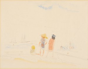 dos mujeres y niño en la playa de Charles Demuth