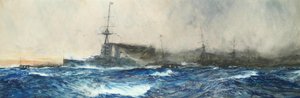 HMS Iron Duke al frente de otros buques capitales de la flota de Charles Dixon