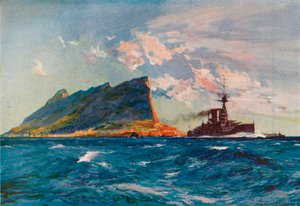 La Reina Isabel frente a Gibraltar, c. 1918-1919 de Charles Dixon