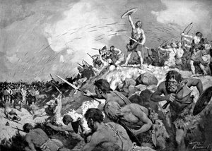 Batalla de Mons Badonicus, c500 d.C., c1920 de Charles Dudley Tennant