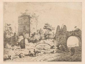 Paisaje con ruinas de una torre y una puerta. Estampas con ruinas en paisajes (título de la serie) Cahier de ruines et de paysages (título de la serie) de Charles Echard (attributed to)
