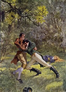 Ilustración para The Amateur Gentleman de Jeffery Farnol (litografia en color)