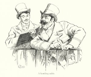 Corredor de apuestas gritando probabilidades en un hipódromo de Charles Edmund Brock