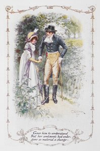 Le dio a entender que sus sentimientos habían sufrido un cambio tan material", Elizabeth Bennet y el Sr. Darcy, ilustración de 