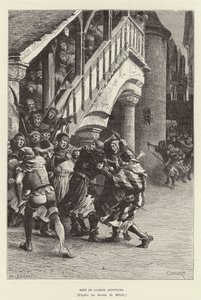 Muerte de Jacques Artevelde. Muerte del comerciante flamenco y líder político Jacob van Artevelde a manos de una multitud, Gante de Charles Edouard Delort