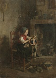 Vistiendo la muñeca, 1857 de Charles Edouard Frere