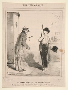 Un hombre descubierto para haber sido sorprendido (Un hombre descubierto por haber sido sorprendido), de la serie Les Vesuviennes publicada en Le Charivari de Charles Edouard de Beaumont
