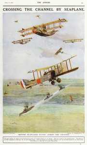 Hidroaviones británicos volando sobre el Canal de la Mancha (litografía en color) de Charles Edward (after) Dixon