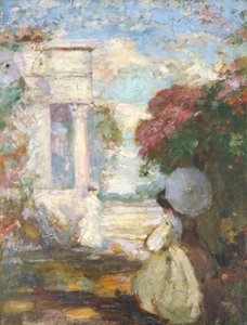 Paisaje lírico con dos figuras con vestimenta del siglo XIX, 1890-1900 de Charles Edward Conder