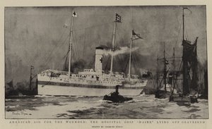 Ayuda americana para los heridos, el barco hospital Maine anclado frente a Gravesend