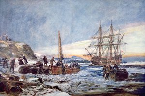 Desembarco de los Padres Peregrinos en Plymouth, Nueva Inglaterra en 1620 de Charles Edward Dixon