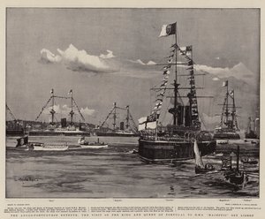 La Entente Anglo-Portuguesa, la visita del Rey y la Reina de Portugal al H.M.S. Majestic frente a Lisboa de Charles Edward Dixon