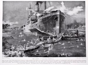 El desembarco en la península de Gallipoli, ilustración de 