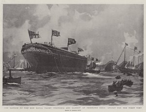 El lanzamiento del nuevo yate real Victoria y Albert en Pembroke Dock, a flote por primera vez