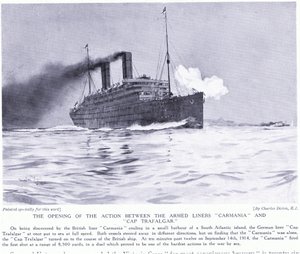 La acción inicial entre los buques armados Carmania y Cap Trafalgar, Atlántico Sur, septiembre de 1915 de Charles Edward Dixon