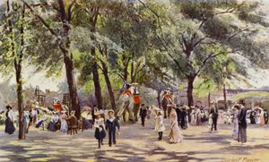 Zoológico de Londres: Broad Walk, with Elephants (litografia en color) de Charles Edwin Flower