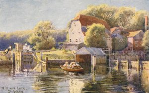 Río Támesis: Mill and Lock Shiplake (litografía en color) de Charles Edwin Flower