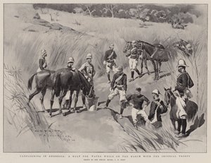 Campaña en Rodesia, una parada para agua mientras marchan con las tropas imperiales