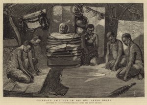 Cetewayo tendido en su cabaña después de la muerte de Charles Edwin Fripp