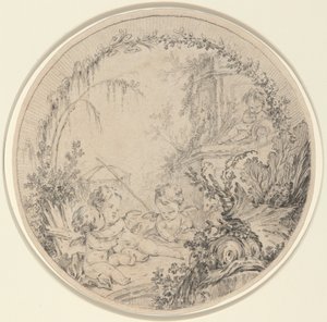 Tres putti con una red de pesca de Charles Eisen