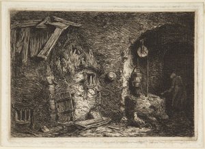 Interior de una cabaña de Charles Emile Jacque