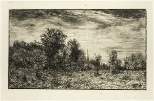 Borde de un bosque, bajo cielo nublado de Charles Emile Jacque