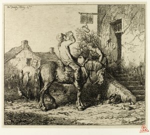 Entrada a una posada, con campesino bebiendo de Charles Emile Jacque