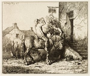 Entrada a una Posada, con Campesino Bebiendo de Charles Emile Jacque