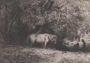 Caballo bajo una rama de árbol, 1846 de Charles Emile Jacque