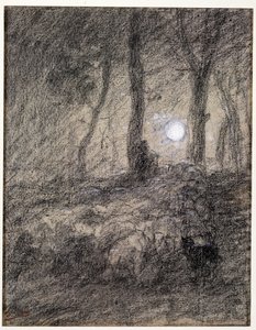 Rebaño de ovejas a la luz de la luna de Charles Emile Jacque