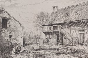 Paisaje del patio de un campesino, 1845 de Charles Emile Jacque