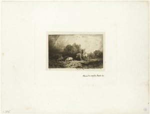 Paisaje con hombre a caballo, cerdos y vaca de Charles Emile Jacque