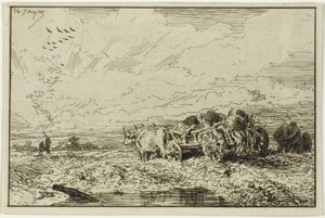 Paisaje con carro tirado por bueyes de Charles Emile Jacque