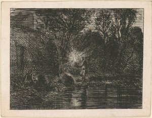 Ribera del río de noche de Charles Emile Jacque