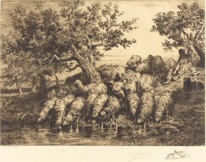 Ovejas en el abrevadero de Charles Emile Jacque