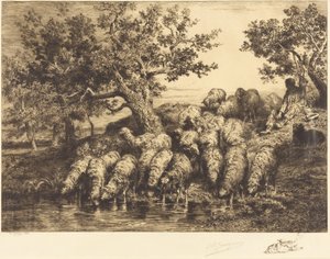 Ovejas en el abrevadero de Charles Emile Jacque